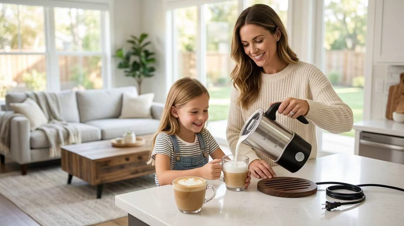 Home Barista Electric Milk Frother, Hot/Cold Foam & Steamer with Whistling Lid, 304 Stainless Steel, One-Touch Control for Lattes, Cappuccinos, Hot Chocolate