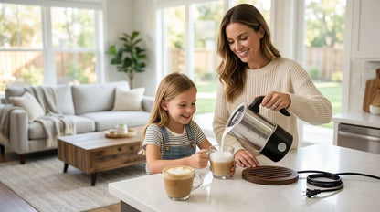 Home Barista Electric Milk Frother, Hot/Cold Foam & Steamer with Whistling Lid, 304 Stainless Steel, One-Touch Control for Lattes, Cappuccinos, Hot Chocolate