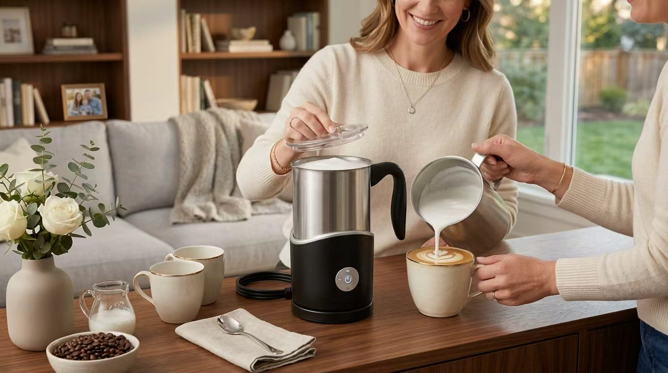 Home Barista Electric Milk Frother, Hot/Cold Foam & Steamer with Whistling Lid, 304 Stainless Steel, One-Touch Control for Lattes, Cappuccinos, Hot Chocolate