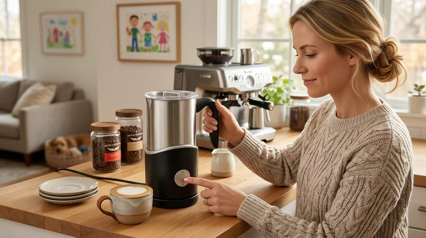 Home Barista Electric Milk Frother, Hot/Cold Foam & Steamer with Whistling Lid, 304 Stainless Steel, One-Touch Control for Lattes, Cappuccinos, Hot Chocolate