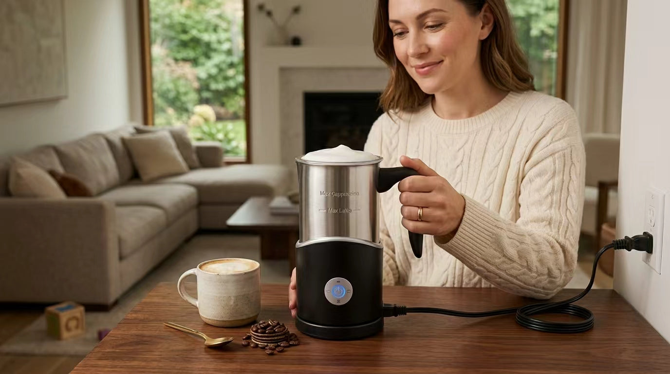 Home Barista Electric Milk Frother, Hot/Cold Foam & Steamer with Whistling Lid, 304 Stainless Steel, One-Touch Control for Lattes, Cappuccinos, Hot Chocolate